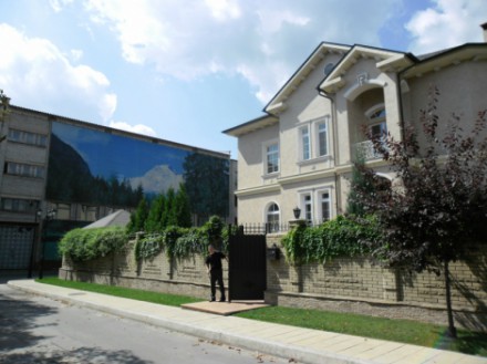 В Донецке владелец особняка ради горного пейзажа завесил стену института плакатом В Донецке владелец особняка ради горного пейзажа завесил стену института плакатом