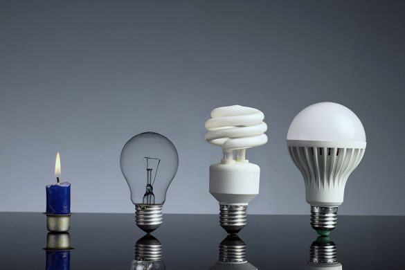 Candle, tungsten bulb,fluorescent bulb and LED bulb