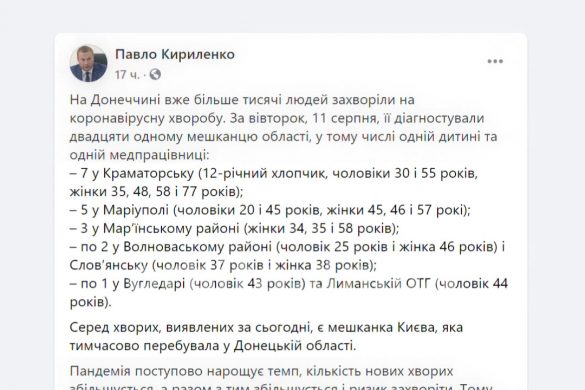Україна проти COVID-19 - на Донеччині двадцять одне нове інфікування