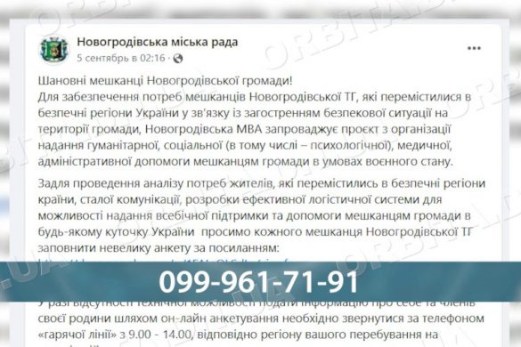 Евакуйованих мешканців Новогродівської ТГ запрошують взяти участь в анкетуванні
